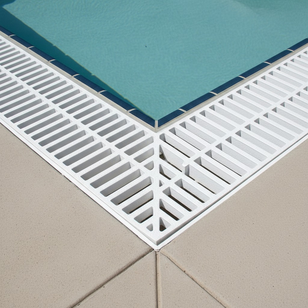 Heavy-duty plastic drainage grating Singapore installed along pool deck