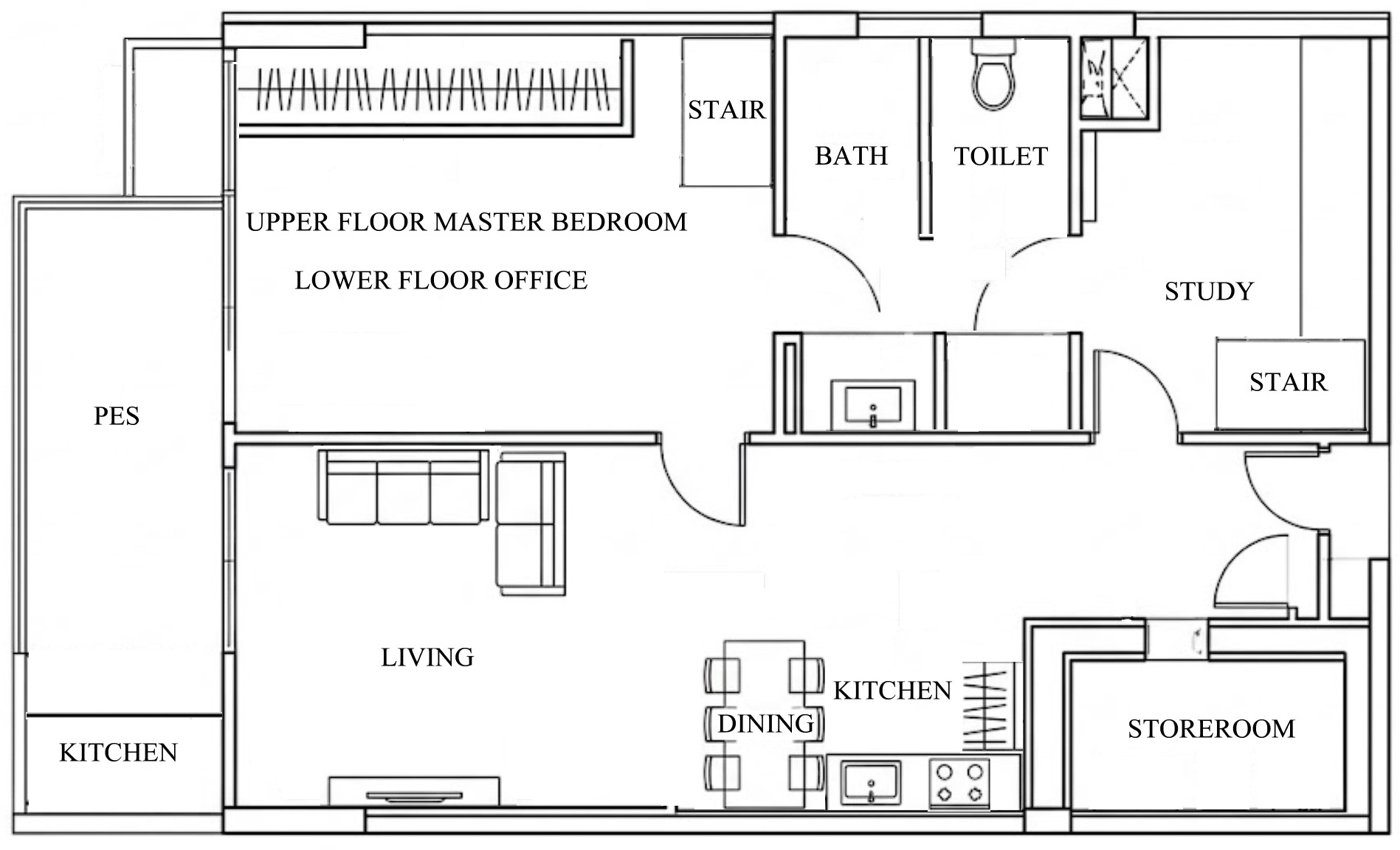 Woodhaven 4-Room Loft Floor Plan - Ground Floor